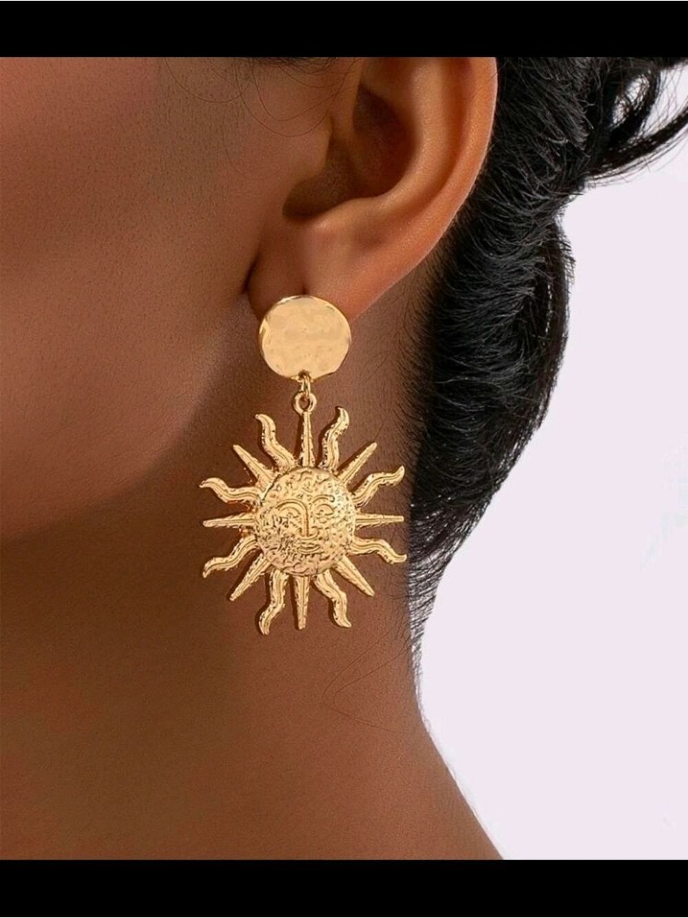 Gold Sunburst Drop Earrings Women Jewelry